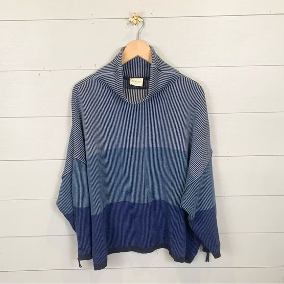 Wrap London 3 tone blue color clock ribbed mockneck sweater size 18 cotton cozy - Picture 1 of 8